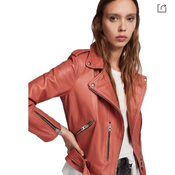 All Saints Red Leather Size XS Biker Jacket NEW - Picture 10 of 14